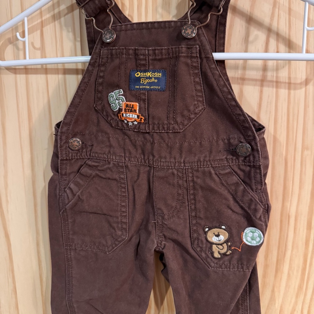 OshKosh Bgosh Baby Boys Brown Canvas All Star Kicker Bear Overalls 3 Months